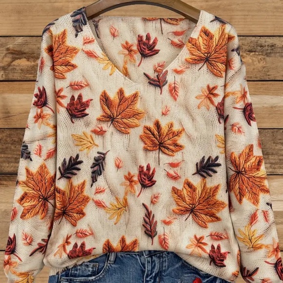 🍁🍂 Autumn Leaf Print Sweater - Picture 6 of 10